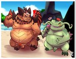 anthro balls barbel_(anatomy) beach belly clothing duo flesh_whiskers genitals hat headgear headwear horn humanoid_genitalia humanoid_penis male male/male navel nude outside overweight overweight_anthro overweight_male penis wings yellowluster activision league_of_legends mythology riot_games spyro_the_dragon tencent magnus_(spyro) rescued_dragons_(spyro) tahm_kench_(lol) catfish dragon fish marine mythological_creature mythological_scalie scalie 2023 digital_media_(artwork) hi_res