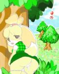 anthro anus balloon biped blush bodily_fluids bottomwear butt clothed clothing cum cum_in_ass cum_in_vagina cum_inside female fur furgonomics genital_fluids genitals green_bottomwear green_clothing green_skirt green_topwear green_vest hair inflatable looking_at_viewer looking_back monotone_bottomwear monotone_clothing monotone_skirt monotone_topwear monotone_vest open_mouth outside panties panties_down partially_clothed plant present_balloon_(animal_crossing) skirt solo tail tail_through_skirt topwear tree underwear underwear_down vest vulva yellow_body yellow_fur diru animal_crossing nintendo isabelle_(animal_crossing) canid canine canis domestic_dog mammal 2017