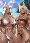 abs bikini biped breasts clothed clothing duo eye_patch eyewear female hair looking_at_viewer navel pupils scar smile swimwear thick_thighs two-piece_swimsuit gojich1 mushoku_tensei my_hero_academia ghislaine_dedoldia rumi_usagiyama animal_humanoid cat_humanoid felid felid_humanoid feline feline_humanoid humanoid lagomorph lagomorph_humanoid leporid_humanoid mammal mammal_humanoid rabbit_humanoid absurd_res hi_res