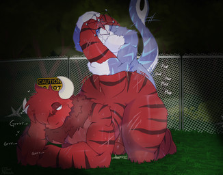 all_fours anthro big_butt big_tail bodily_fluids butt caution_sign circumcised cum cum_on_butt dripping duo fence for_a_head from_behind_position genital_fluids genitals grass growling headless horn hug hugging_another hugging_from_behind humanoid_genitalia humanoid_penis leaking leaking_precum male male/male messy multicolored_body muscular muscular_anthro muscular_male musk neck_tuft night penis plant plap precum precum_drip red_body sex shark_tail shrub size_difference small_top_big_bottom speed_lines subspace_tripmine sweat tail tail_hug tail_motion tailwag tree tuft unimpressed otherpolanda roblox floob_(floobspace) aquatic drakobloxxer fish object_head shark absurd_res hi_res