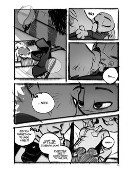 accessory anthro bedroom_eyes belt clothed clothing dialogue duo eyes_closed female french_kissing fully_clothed kissing licking male male/female narrowed_eyes neck_lick necktie necktie_on_ground romantic romantic_couple seductive speech_bubble text tongue carrot_berry217 disney zootopia judy_hopps nick_wilde canid canine european_rabbit fox lagomorph leporid mammal oryctolagus rabbit red_fox true_fox 3:4 absurd_res comic english_text hi_res monochrome