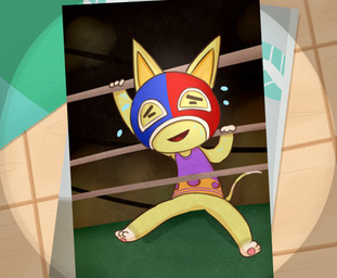 3_fingers 3_toes anthro bodily_fluids bottomless bottomless_anthro bottomless_male brown_eyebrows clothed clothed_anthro clothed_male clothing eyebrows eyes_closed featureless_crotch feet fighting_ring fingers fur inside light male male_anthro mask multicolored_mask multicolored_tail noseless open_mouth open_smile orange_inner_ear pawpads photo pink_pawpads pointy_ears purple_clothing purple_shirt purple_tank_top purple_topwear red_mask red_tongue shirt smile solo sports_mask sportswear sweat tail tank_top thin_tail tile tile_wall tired toes tongue topwear wall_(structure) white_feet wrestling_mask yellow_body yellow_fur yellow_tail cookieboy011 animal_crossing nintendo stinky_(animal_crossing) domestic_cat felid feline felis mammal 2021 colored digital_drawing_(artwork) digital_media_(artwork) english_description lighting shaded story story_in_description