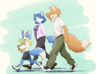 5_fingers age_difference anthro blue_body blue_fur blue_hair blush bottomwear breasts brown_body brown_fur canon_couple clothed clothing daww egg family female fingers fluffy fluffy_tail footwear fur green_eyes group hair holding_object holding_plushie hoodie husband_and_wife jacket looking_at_viewer male male/female married_couple pants plushie shirt shoes shorts sneakers tail topwear toy trio walking white_body white_fur yoshi_egg young young_male voitman2024 illumination_entertainment mario_bros nintendo star_fox the_super_mario_galaxy_movie fox_mccloud krystal_(star_fox) marcus_mccloud canid canine canis fox green_yoshi mammal yoshi 2026 digital_drawing_(artwork) digital_media_(artwork) hi_res shaded father_(lore) father_and_child_(lore) father_and_son_(lore) mother_(lore) mother_and_child_(lore) mother_and_father_(lore) mother_and_son_(lore) parent_(lore) parent_and_child_(lore) parent_and_son_(lore) son_(lore)