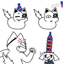 4_fingers angry anthro black_eye_patch black_eyewear black_inner_ear black_nose black_pawpads blue_clothing blue_sweater blue_topwear clothing content content_smile cross-popping_vein duo eye_patch eyes_closed eyewear facial_scar fangs fingers fist floppy_ears fur hat headgear headwear loaf looking_at_another lop_ears open_mouth open_smile party_hat pawpads scar simple_background smile smug_face sweater tail teeth topwear white_background white_body white_ears white_fur white_sclera white_tail x_scar eternaldrunk cave_story pixel_(oxizn) sue_sakamoto domestic_cat felid feline felis lagomorph mammal mimiga 2026 digital_media_(artwork)