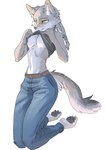 4_toes anthro barefoot black_pawpads bottomwear breasts claws clothed clothing clothing_lift curling_toes denim denim_bottomwear denim_clothing feet female fur jeans medium_breasts pants pawpads paws pose posing_for_picture shirt shirt_lift soles solo t-shirt tail teasing toe_claws toes topwear under_boob hanwol naala canid canine canis mammal wolf colored colored_sketch hi_res sketch
