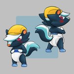 anthro blush booties clean_diaper clothed clothing diaper hat headgear headwear looking_back looking_down male shirtless solo standing wearing_diaper ire-k animal_crossing nintendo kicks_(animal_crossing) mammal mephitid skunk 1:1