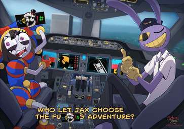4_fingers 5_fingers anthro black_eyes blue_eyes brown_hair caine_censorship censor_bar clothing cockpit collared_shirt dark_humor dialogue duo eyelashes female fingers fool's_hat fur gloves hair handwear hat headgear headwear humor imminent_disaster inside_airplane jester long_ears looking_at_viewer looking_back looking_back_at_viewer male multicolored_eyes new_york_city one_eye_closed pilot pilot_hat pilot_uniform purple_body purple_fur red_eyes shirt short_hair talking_to_viewer text topwear two_tone_eyes white_body white_skin wink winking_at_viewer world_trade_center yellow_clothing yellow_gloves yellow_handwear yellow_sclera sebasdono 9/11 glitch_productions the_amazing_digital_circus jax_(tadc) pomni_(tadc) human lagomorph leporid mammal rabbit 2025 artist_name digital_drawing_(artwork) digital_media_(artwork) english_text url watermark
