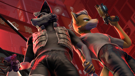 3d_background 5_fingers anthro black_nose blaster bottomwear city city_background clothing denim denim_bottomwear denim_clothing duo eyebrows facial_scar fingers fur green_eyes grey_body grey_fur gun hair hand_holding hand_on_hand happy inner_ear_fluff jeans low-angle_view male male/male multicolored_body multicolored_fur nails narrowed_eyes pants ranged_weapon red_eyes scar shirt slim slim_anthro slim_male smile standing t-shirt tail topwear tuft two_tone_body two_tone_fur vest weapon white_body white_fur yellow_body yellow_fur cutebunnyboi warfaremachine_(modeler) nintendo star_fox fox_mccloud warfare_fox warfare_wolf_o'donnell wolf_o'donnell canid canine canis fox mammal wolf 16:9 2025 3d_(artwork) 4k absurd_res digital_media_(artwork) hi_res mixed_media source_filmmaker_(artwork) widescreen