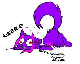 alcohol all_fours ambiguous_gender beverage bottle container drunk open_mouth raised_tail red_eyes simple_background solo substance_intoxication tail white_background lostlove trpc_(felisrandomis) domestic_cat felid feline felis mammal turkish_angora 2011