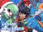 ambiguous_gender brown_eyes clothing group holidays male outside red_eyes snow mgx0 christmas nintendo pokemon "squirtle"_(swampert) casey_(mgx0) yuno_(gardevoir) gardevoir generation_3_pokemon human mammal pokemon_(species) swampert 4:3 absurd_res hi_res