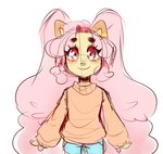 clothing female fur hair long_hair orange_clothing orange_sweater orange_topwear pigtails pink_hair simple_background sweater topwear white_background yellow_body yellow_fur ghostfacenikol cream_puff_(ghostfacenikol) bobcat felid feline lynx mammal 2021 colored_sketch sketch