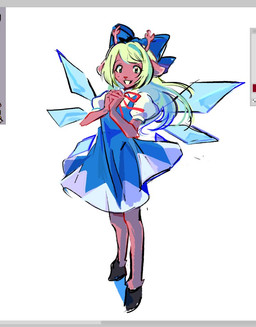 anthro blonde_hair blue_clothing blue_dress brown_body brown_fur clothing cosplay crossover_cosplay dress female fur hair hooves horn solo wings jopopnam00 deltarune touhou undertale_(series) cirno noelle_holiday deer mammal new_world_deer reindeer 2025 crossover letterbox