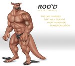 animal_genitalia anthro balls black_nose body_hair bulge claws clothed clothing clothing_aside demi_transformation facial_hair flip_flops footwear genitals jockstrap jockstrap_aside jockstrap_only kangaroo_genitalia male mid_transformation muscular muscular_male mustache navel nipples product_placement sandals shaved_head shoes simple_background snout solo tail tattoo topless transformation underwear underwear_aside underwear_only awarebear humanoid kangaroo macropod mammal marsupial hi_res