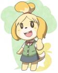 accessory anthro black_nose blonde_hair bottomwear clothed clothing dress featureless_feet feet female fur hair hair_accessory mitten_hands open_mouth pencil_skirt short_hair skirt solo uniform white_body white_fur yellow_body yellow_fur tekimi animal_crossing nintendo isabelle_(animal_crossing) canid canine canis domestic_dog mammal shih_tzu toy_dog 2013