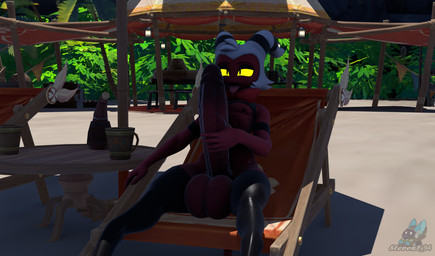 anthro beach big_penis chair furniture genitals huge_penis hyper hyper_genitalia hyper_penis male masturbation penile penile_masturbation penis red_body sex solo yellow_eyes stevenf94 valorlynz_(modeler) hellaverse helluva_boss moxxie_(helluva_boss) demon 3d_(artwork) absurd_res digital_media_(artwork) hi_res