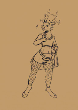 andromorph anthro antlers bag bottomwear candy clothed clothing crop_top dessert fingers fishnet_clothing fishnet_legwear food fur genitals hair hooves horn intersex legwear lollipop looking_at_viewer midriff navel nipples satchel shirt skirt tail teats topwear udders vulva tafy_tail jayne_doe cervine deer mammal digital_media_(artwork) hi_res monochrome sketch
