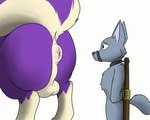 anthro anus balls bound butt duo fart fart_cloud fart_fetish farting_on_another farting_on_face feral fur genitals grey_body grey_fur looking_at_anus male pink_anus purple_body purple_fur stinkup nintendo pokemon canid canine canis generation_4_pokemon mammal mephitid pokemon_(species) skunk skuntank wolf 5:4 animated short_playtime