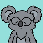 1:1 anthro blue_background boyco bust_portrait digital_drawing_(artwork) digital_media_(artwork) eyes_closed eyewear front_view fur glasses grey_body grey_fur hi_res koala male mammal marsupial nude portrait rax_(boyco) simple_background vombatiform