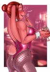 alcohol anthro beverage big_ears breasts brown_hair bubble buckteeth buffbumblebee butt clothed clothing container cup drinking_glass drunk drunk_bubble female fishnet_clothing fishnet_leggings fishnet_legwear fur glass glass_container glass_cup hair hair_bun hi_res hiccuping lagomorph leggings legwear leotard leporid long_ears mammal nipple_outline pink_body pink_fur rabbit red_clothing ruby_(buffbumblebee) shirt_collar short_tail side_view smile solo substance_intoxication tail teeth tight_clothing wine wine_glass