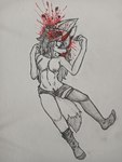 anthro black_clothing black_footwear black_socks blood bodily_fluids clothed clothing corpse death female female_death footwear fur gore grey_hair hair horn partially_clothed socks white_body white_fur bilibiliupjiamou jiamou_(bilibiliupjiamou) canid canine fox mammal absurd_res hi_res