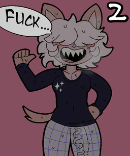 anthro black_clothing black_nose black_shirt black_topwear blush blush_lines bodily_fluids bottomwear brown_body brown_ears brown_fur brown_tail bulge clothed clothing detailed_bulge dialogue down_the_leg_bulge front_view fur genital_outline genitals gesture grey_bottomwear grey_clothing grey_pants hair hair_over_eyes hand_gesture hand_on_hip hand_on_own_hip male multicolored_body multicolored_bottomwear multicolored_clothing multicolored_fur multicolored_shirt multicolored_topwear nervous pants penis penis_outline pointing pointing_at_self pose profanity purple_bottomwear purple_clothing purple_pants sharp_teeth shirt short_hair smile solo speech_bubble standing sweat tail tan_hair teeth text tongue topwear two_tone_body two_tone_bottomwear two_tone_clothing two_tone_fur two_tone_pants two_tone_shirt two_tone_topwear vein veiny_penis white_clothing white_shirt white_topwear furu_flami no_nut_november conna_rose domestic_cat felid feline felis mammal 2025 digital_media_(artwork) english_text hi_res meme