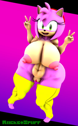 anthro big_breasts big_butt bottom_heavy breasts butt clothing double_v_sign feet female genitals gesture hand_gesture happy huge_butt humanoid_feet legwear looking_at_viewer nipples plantigrade smile smiling_at_viewer solo stockings thick_thighs v_sign vulva rocketspuff kabalmystic_(modeler) sega sonic_the_hedgehog_(series) amy_rose eulipotyphlan hedgehog mammal 3d_(artwork) digital_media_(artwork) hi_res
