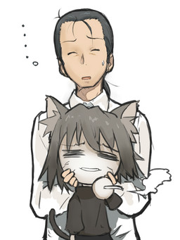 bodily_fluids chibi cigarette clothed clothing crossdressing duo eyes_closed hair hand_on_face holding_cigarette holding_face holding_object inner_ear_fluff light_body light_skin male ponytail scar short_hair simple_background smoking smoking_cigarette sweat sweatdrop tuft white_background carlos_and_shiki_(pixiv) tsukihime type-moon neco-arc neco-arc_chaos animal_humanoid cat_humanoid felid felid_humanoid feline feline_humanoid human humanoid mammal mammal_humanoid neco_spirit 2011 3:4 colored_sketch crossover shaded sketch