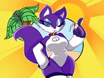 anthro armwear beach blue_eyes blue_eyeshadow breasts cleavage cleavage_cutout clothed clothing collar cute_fangs cutout eyelashes eyeshadow fangs female fur gesture hand_gesture holding_object holding_sunscreen legs_together legwear looking_at_viewer makeup one-piece_swimsuit one_eye_closed open_mouth outline plant pointing pupils purple_body purple_fur purple_tail raised_tail slit_pupils small_waist solo sun sunscreen swimwear tail teeth thick_eyelashes thigh_highs tree white_armwear white_clothing white_legwear white_swimwear wide_hips wink winking_at_viewer nelljoestar giennah_(nelljoestar) canid canine fox mammal 2018 4:3 absurd_res digital_media_(artwork) hi_res portrait shaded three-quarter_portrait