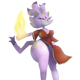 accessory anthro big_butt black_nose breasts butt clothing elemental_manipulation eyelashes female fire fire_manipulation forehead_gem gem green_eyes hair hair_accessory hairband hand_on_hip hand_on_own_hip huge_butt logo looking_at_viewer purple_body purple_ears purple_hair purple_tail red_clothing red_gem red_robe robe simple_background solo tail tan_inner_ear white_background yellow_hairband deyminuggets sega sonic_the_hedgehog_(series) blaze_the_cat domestic_cat felid feline felis mammal 1:1 2024 absurd_res artist_logo colored colored_sketch digital_media_(artwork) hi_res shaded sketch
