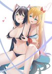 big_breasts black_body black_fur black_hair blue_eyes blush breasts cleavage clothed clothing duo female female/female fur green_eyes hair long_hair nipple_fetish nipple_pinch nipple_play orange_hair pinch simple_background swimwear mobu cygames princess_connect! princess_connect!_re:dive karyl_(princess_connect!) pecorine_(princess_connect!) animal_humanoid cat_humanoid felid felid_humanoid feline feline_humanoid human humanoid mammal mammal_humanoid 2020 hi_res