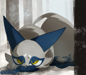 ambiguous_gender feral forest forest_background fur grey_body grey_fur lying nature nature_background on_front paws plant solo tail tree yellow_eyes eeeeg nintendo pokemon canid canine generation_8_pokemon mammal nickit pokemon_(species) shiny_pokemon 2026 hi_res signature