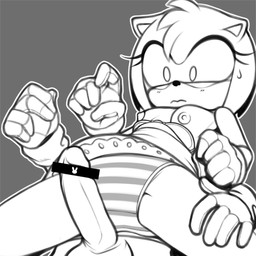 anthro censored_genitalia censored_penis clothing duo female gloves handwear male male/female on_lap panties pattern_clothing pattern_underwear sitting_on_lap striped_clothing striped_underwear stripes underwear cinnamelon sega sonic_the_hedgehog_(series) amy_rose sonic_the_hedgehog eulipotyphlan hedgehog mammal 1:1 censored hi_res monochrome