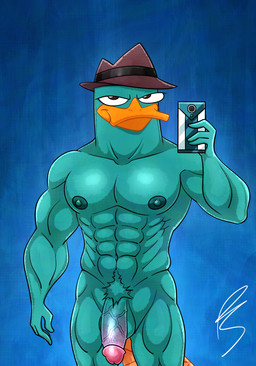 abs anthro anthrofied areola biceps body_hair cellphone clothing electronics fedora forearm_muscles genitals happy_trail hat hat_only headgear headgear_only headwear headwear_only holding_cellphone holding_object holding_phone holding_smartphone humanoid_genitalia humanoid_penis looking_at_viewer male mostly_nude muscular muscular_anthro muscular_male nipples obliques pecs penis phone pubes quads selfie serratus smartphone smile solo standing trapezius v-cut vein veiny_penis platislut rocky_rakoon disney epic_games fortnite phineas_and_ferb mammal monotreme platypus absurd_res hi_res