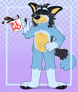 anthro beverage black_nose black_pawpads coffee dipstick_tail dotted_background eyebrows fur male markings pattern_background pawpads paws scruffy simple_background solo tail tail_markings crownedvictory bluey_(series) bandit_heeler australian_cattle_dog canid canine canis cattledog domestic_dog herding_dog mammal pastoral_dog 2022 absurd_res hi_res