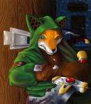 anthro blood bodily_fluids clothing gloves handwear hood male melee solo weapon lugen_kobold canid canine fox mammal 2019 absurd_res hi_res