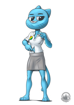 3_toes 4_fingers anthro barefoot biped black_eyebrows black_eyes blue_body bottomwear breasts clothed clothed_anthro clothed_female clothing clothing_pull eyebrows eyelashes feet female female_anthro fingers front_view fully_clothed fully_clothed_anthro fully_clothed_female grey_bottomwear grey_clothing grey_skirt half-closed_eyes hand_on_hip hand_on_own_hip markings medium_breasts mouth_closed narrowed_eyes pink_nose plantigrade shirt shirt_pull simple_background skirt slim slim_anthro slim_female solo standing toes topwear topwear_pull unbuttoned_shirt undressing undressing_self whisker_markings white_background white_clothing white_sclera white_shirt white_topwear mysticalpha cartoon_network the_amazing_world_of_gumball nicole_watterson domestic_cat felid feline felis mammal 2025 absurd_res full-length_portrait hi_res portrait shaded