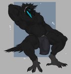 anthro beak black_body black_fur bottomwear bulge claws clothed clothing cybernetics feathers feet fur genitals hair loincloth looking_at_viewer machine male muscular muscular_anthro muscular_male open_mouth simple_background smile solo tail talons toe_claws toes tongue killianroo alphi_(nightbirby) avian bird corvid corvus_(genus) crow cyborg hybrid mammal oscine passerine protogen 2023 digital_media_(artwork) hi_res