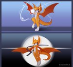 anthro flying fur hair long_tail looking_at_viewer magic male markings membrane_(anatomy) membranous_wings orange_body orange_fur orange_hair purple_eyes tail weapon wings warden006 dust:_an_elysian_tail bat mammal nimbat