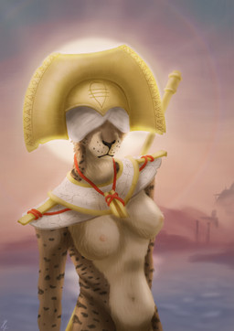 accessory anthro armor belly biped breasts brown_body brown_fur clothing countershade_torso countershading covered_eyes detailed_background egyptian egyptian_clothing facial_markings facial_tuft female fluffy front_view fur head_markings headgear helmet holding_object holding_weapon jewelry light looking_at_viewer markings navel necklace nipples nude nude_anthro nude_female presenting presenting_breasts realistic slim slim_anthro slim_female small_waist solo standing sun symbol symbol_on_clothing tuft usekh water weapon hyacinth1971 carnal_instinct felid feline mammal 2025 absurd_res colored detailed digital_drawing_(artwork) digital_media_(artwork) half-length_portrait hi_res lighting portrait shaded signature