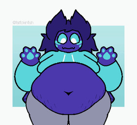 anthro belly belly_focus belly_grab belly_rub belly_slap belly_wobble big_belly clothing female female_anthro front_view fur grey_clothing hair hoodie navel obese obese_anthro obese_female overweight overweight_anthro overweight_female pawpads purple_body purple_fur purple_hair rumbling_stomach simple_background slap solo sound_effects standing stretch_marks teal_clothing teal_pawpads teal_sclera thick_thighs topwear wings fatfckinfish sound_warning tako_(fatfckinfish) arthropod insect lepidopteran moth animated short_playtime sound video