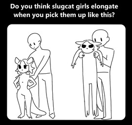 anthro bald duo elongated female female_anthro male pose simple_background text white_background unknown_artist longcat rain_world videocult human humanoid mammal slugcat digital_drawing_(artwork) digital_media_(artwork) english_text meme monochrome sketch