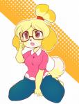 anthro barefoot blonde_hair clothed clothing eyewear feet female glasses hair open_mouth solo toes spazzykoneko animal_crossing nintendo isabelle_(animal_crossing) canid canine canis domestic_dog mammal shih_tzu toy_dog 2016 digital_media_(artwork)