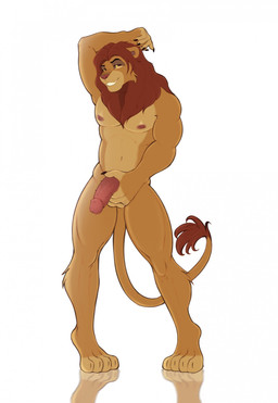 4_toes anthro anthrofied athletic athletic_anthro athletic_male balls bedroom_eyes biceps digitigrade erection feet fingers fur genitals hair half-closed_eyes hand_on_penis humanoid_genitalia humanoid_penis looking_at_viewer male narrowed_eyes navel nipples nude pecs penile_spines penis seducing_viewer seductive simple_background smile solo tail toes beozar disney the_lion_king simba_(the_lion_king) felid lion mammal pantherine digital_media_(artwork) hi_res