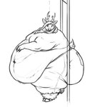 anthro antlers belly belly_overhang big_belly big_butt butt clothed clothing doorway fat_rolls fur hand_on_belly hooves horn huge_butt male moobs morbidly_obese morbidly_obese_anthro morbidly_obese_male navel obese obese_anthro obese_male overweight overweight_anthro overweight_male scut_tail short_tail solo stuck tail thick_thighs topless sugarboy deer mammal new_world_deer white-tailed_deer monochrome