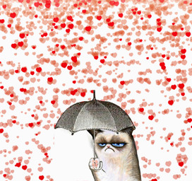 ambiguous_gender blue_eyes feral frown grumpy heart_symbol quadruped raining simple_background solo umbrella white_background unknown_artist tardar_sauce domestic_cat felid feline felis mammal animated digital_media_(artwork) half-length_portrait low_res meme portrait