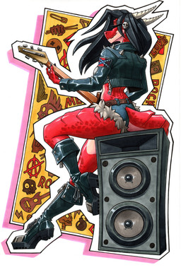 anthro biped black_hair boots bottomwear clothing confederate_flag confederate_states_of_america electric_guitar female footwear guitar hair horn hotpants jacket leather leather_boots leather_clothing leather_footwear leather_jacket leather_topwear long_hair musical_instrument plucked_string_instrument red_body red_scales scales shoes shorts sitting_on_speaker skull_accessory solo speaker string_instrument tan_body tan_horn tan_scales topwear ewgengster european_mythology mythology adena_(ewgengster) dragon mythological_creature mythological_scalie scalie western_dragon wingless_dragon 2025 absurd_res hi_res traditional_media_(artwork)