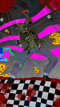 anthro axe blood blood_on_knife blood_splatter bodily_fluids bone boots clothing exposed_bone exposed_endoskeleton exposed_flesh exposed_rib_cage exposed_ribs exposed_wires female fire_axe food footwear knife machine overalls overalls_only patched_clothing pizza pizza_cutter pizza_slice shoes solo artemis_studios five_nights_at_freddy's five_nights_at_freddy's_3 jojo's_bizarre_adventure scottgames killer_queen_(jjba) spring_bonnie_(fnaf) spring_bonnie_(freddy_fat_fucks) springtrap_(fnaf) springtrap_(freddy_fat_fucks) animatronic humanoid robot absurd_res hi_res