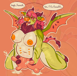 anthro areola big_breasts bodily_fluids bovine_udders breasts cow_ears cum_as_milk dialogue female fur green_body green_fur growth hair hooves horn lactating milking_self nipples orange_eyes orgasm orgasm_face orgasm_from_transformation pink_hair self_grope solo speech_bubble spread_wings tail tail_tuft teat_growth teats thick_thighs transformation tuft udder_growth udder_lactation udder_squish udders weight_gain wings goodmorningdeer iranian_mythology middle_eastern_mythology mythology bovid bovine felid mammal manticore absurd_res hi_res