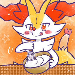 :3 ambiguous_anthro ambiguous_gender anthro batter blush blush_stickers cooking food kitchen_utensils licking licking_lips mixing_bowl object_in_tail shrimp_(food) simple_background snout solo standing star_polygon tail tongue tongue_out tools whisk annyui0611 nintendo pokemon braixen canid generation_6_pokemon mammal pokemon_(species) 1:1 2024 digital_drawing_(artwork) digital_media_(artwork) half-length_portrait hi_res japanese_description portrait translated_description