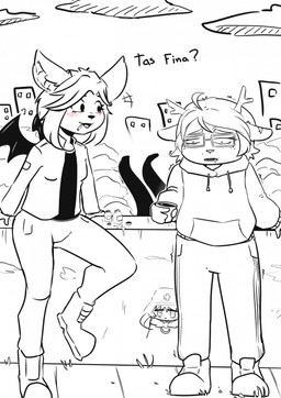 alternative_fashion anthro aroused beverage boots cigarette cigarette_in_mouth city city_background clothing eyewear female footwear glasses goth horn jacket object_in_mouth scar shoes sky smoke topwear pinacatte becky_gilmore jade_ramirez yuuri_(shoujo_shuumatsu_ryokou) bat deer mammal new_world_deer hi_res line_art